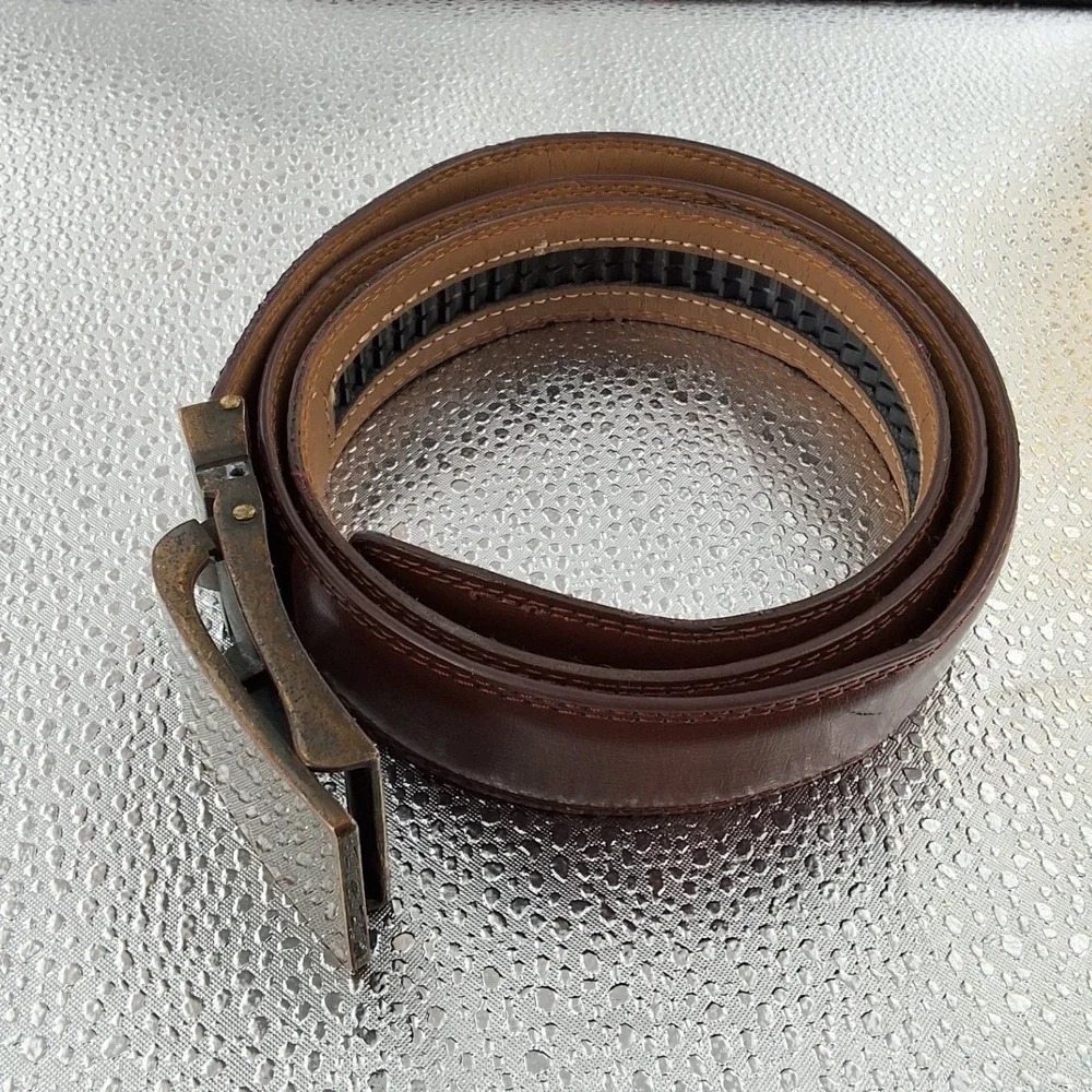 Mio Marino Avenue Mens Brown Leather Linxx Ratchet Track Belt Sliding Buckle OS